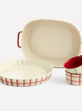 FQRLIVING英国EI CORTE INGIES手工制作陶器红色条纹设计圆形小碗