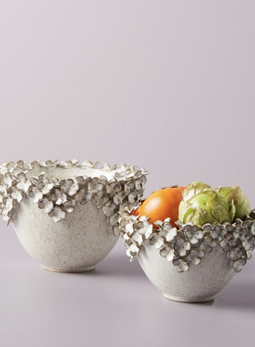 FQR LIVING 美国ANTHROPOLOGIE精心手工制作塑造花朵植物水果碗