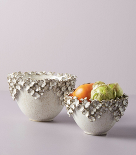 FQR LIVING 美国ANTHROPOLOGIE精心手工制作塑造花朵植物水果碗