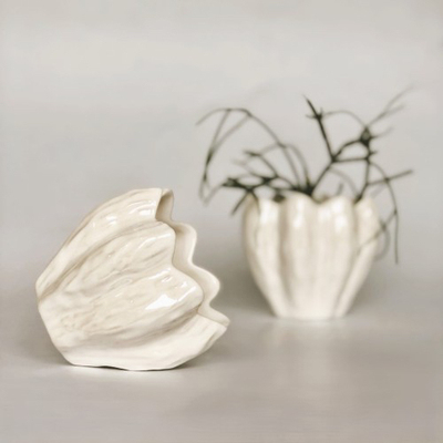 FQR LIVING 荷兰Luimes&Luimes手工制作雕刻陶器白色花卉造型花盆