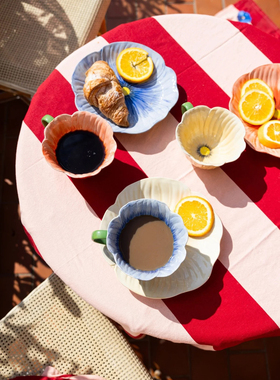 FQR LIVING瑞典Byon北欧复古绝美红色米色蓝色花朵Poppy陶瓷茶杯