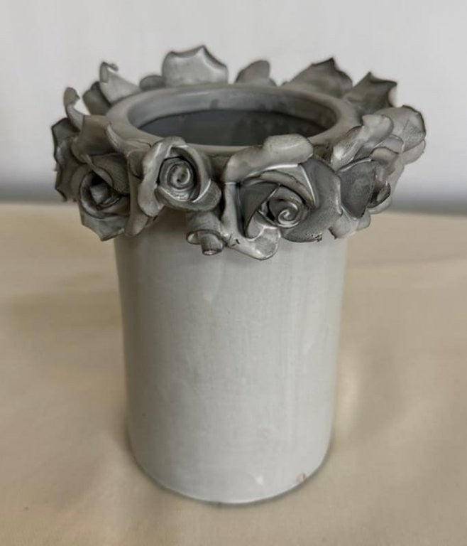 FQR LIVING丹麦NETDECORCO手工制作陶器精致优雅米色玫瑰立体花瓶