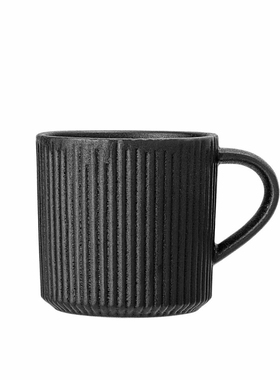 FQRLIVING丹麦Bloomingville手工制作Neri经典凹槽线条黑陶咖啡杯