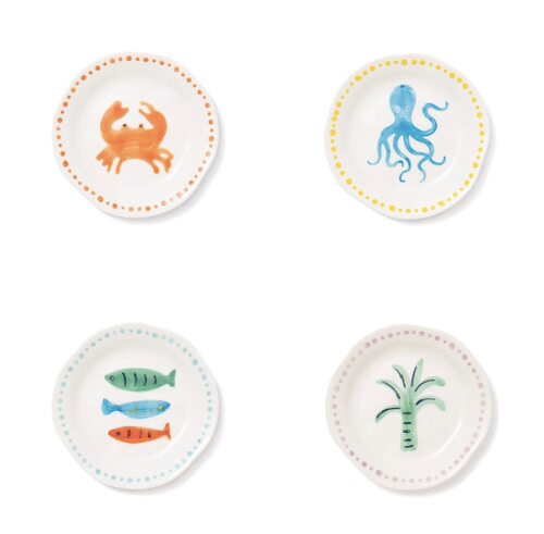 FQR LIVING日本francfranc手工制作陶器绘画波点边海洋图案甜品盘