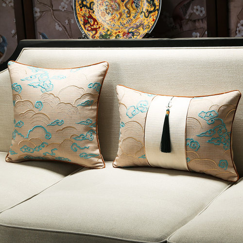 中式亚麻拼接抱枕腰枕