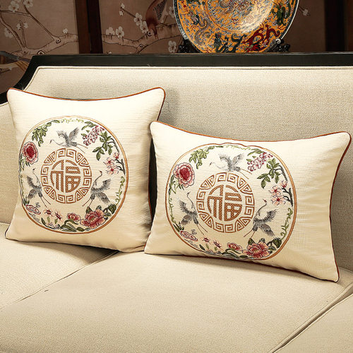 中式亚麻刺绣抱枕靠垫靠枕可定制