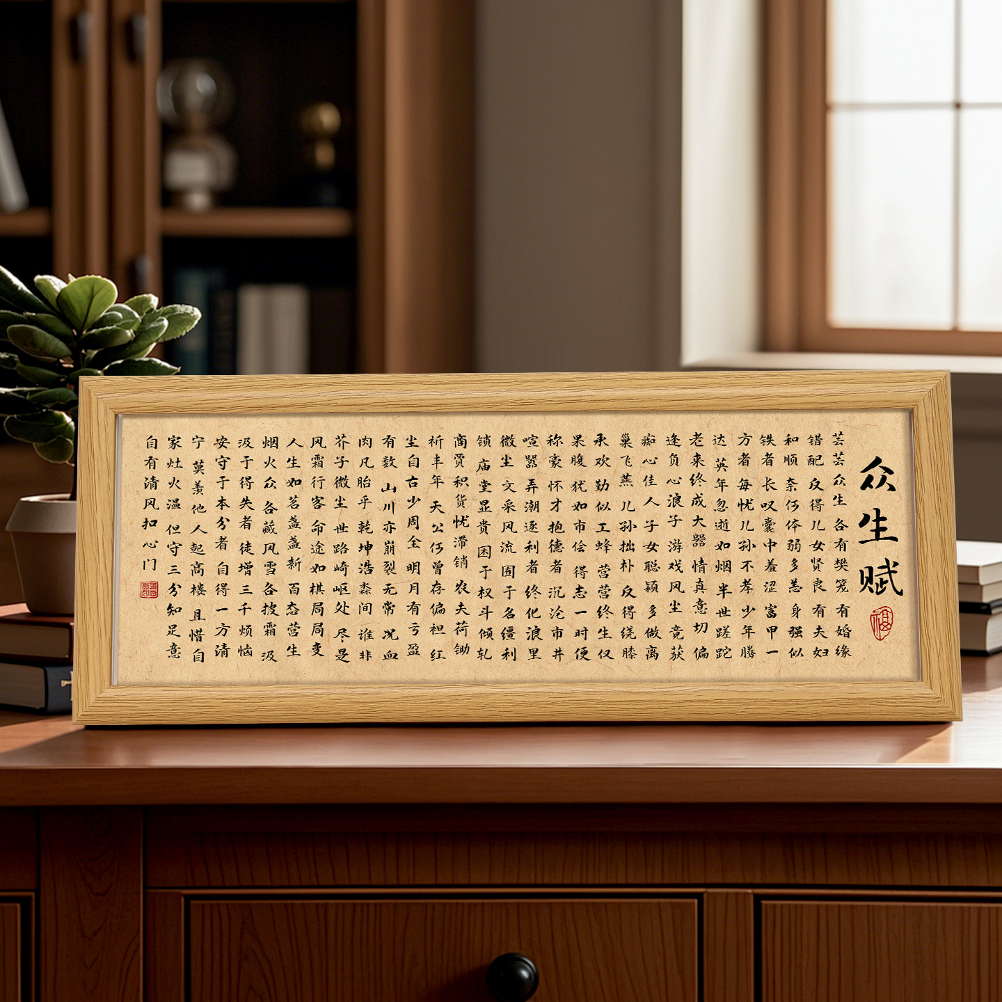 众生赋书法相框书房励志字画时尚祝福桌面摆件乔迁入宅装饰画高级