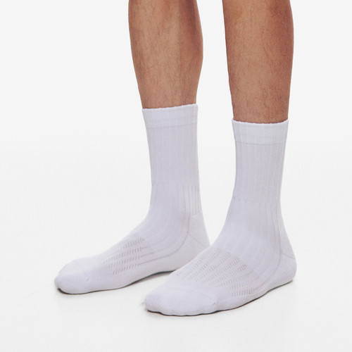 罗纹棉袜男士运动袜白色中筒袜吸汗透气脚感轻盈休闲舒适简约男袜