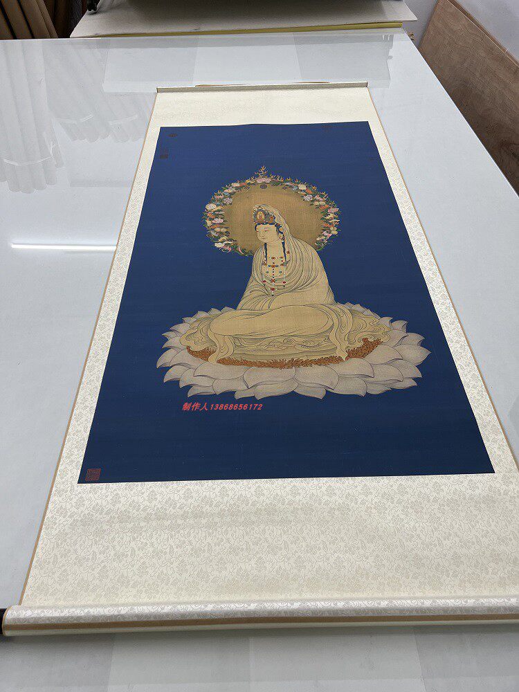 清 丁观鹏 莲座大士像观音像 故宫佛像画真迹微喷复制装饰画装裱