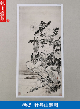 1:1名家真迹国画山水画古代名画复制品徐扬牡丹山鹧图56*116cm