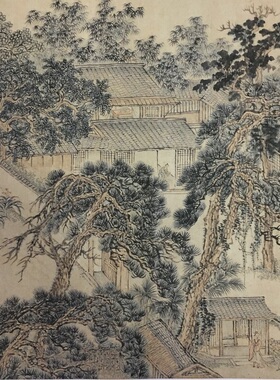 王翚 松乔堂图 复古字画横幅真迹微喷仿古复制 书画临摹国画装饰