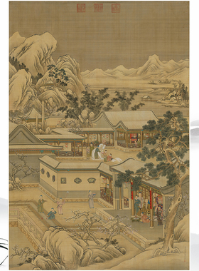 清宫画郎世宁 乾隆帝岁朝行乐图 复古书画挂轴国画真迹仿古装饰画