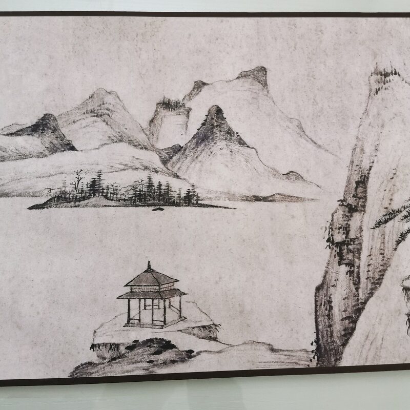 弘仁 晓江风便图卷 复古水墨书画山水横幅国画微喷仿古复制装饰画