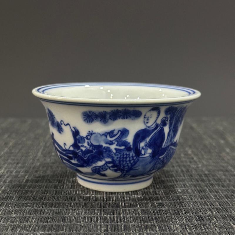 全手工手绘景德镇青花茶具主人杯压手杯人物釉下建国瓷器厂功夫茶