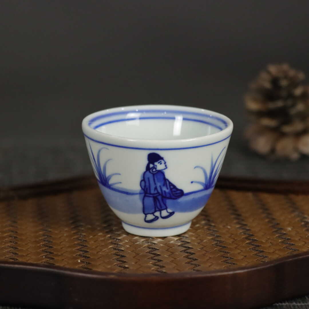 中式复古风釉下彩青花瓷手绘客杯茶杯