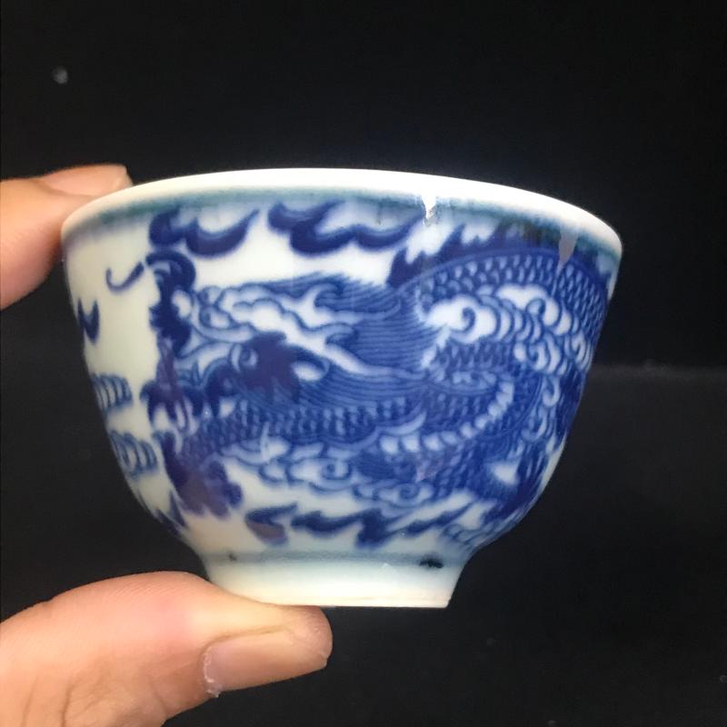 景德镇清代仿古瓷器龙凤青花瓷主人杯功夫茶茶具单杯中式茶杯古董