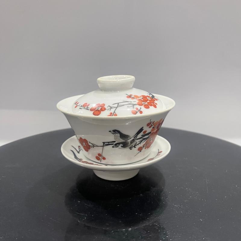 景德镇釉上粉彩567老厂货茶具花鸟瓷器泡茶器功夫茶家用怀旧单个