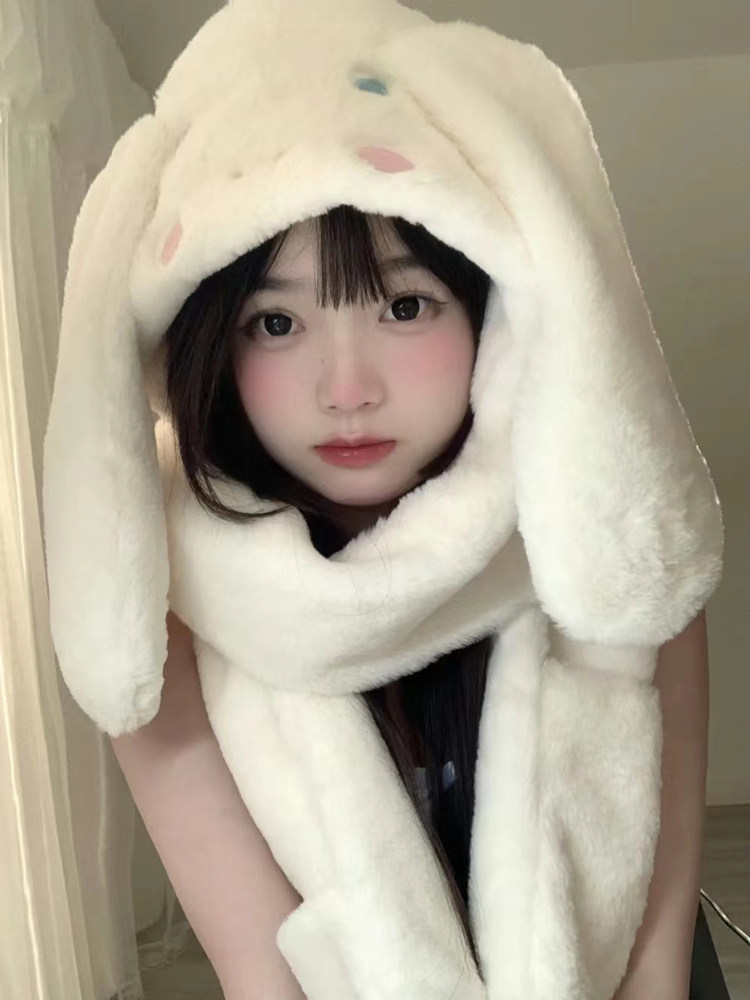 귀여운 플러시 계피 개 모자 스카프 및 장갑 여학생을위한 원피스 3 피스 세트 겨울 따뜻한 귀 보호 LEI FENG 모자