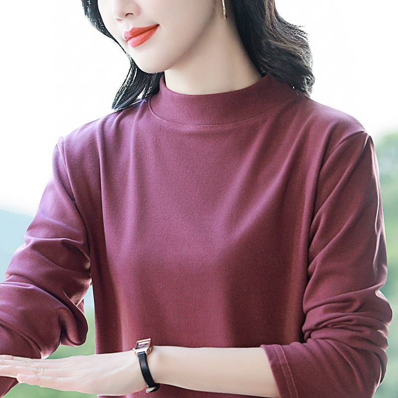 半高领德绒保暖打底衫女士新款长T恤