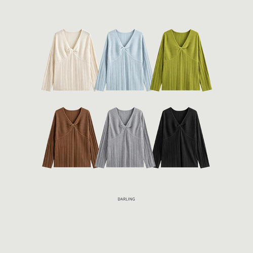 大琳Daling 【秋绾柔襟】设计感交叉纽结领坑条纹理针织衫