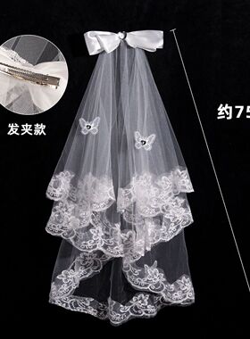 蝴蝶结头纱求婚领证新娘