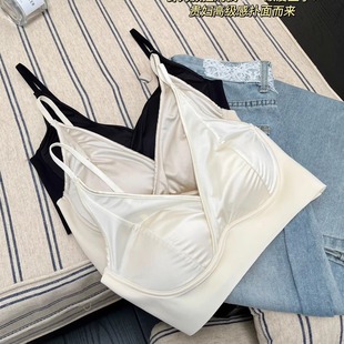 法式 文胸bar固定杯 深V缎面无痕美背内衣女士舒适聚拢无钢圈套头式