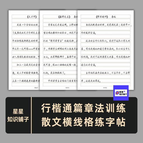 行楷通篇章法训练 散文横线格练字帖 电子版非纸制打印PDF 131页