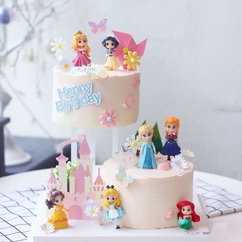 网红q版迷你小公主女孩生日蛋糕装饰摆件卡通少女心城堡烘焙插件
