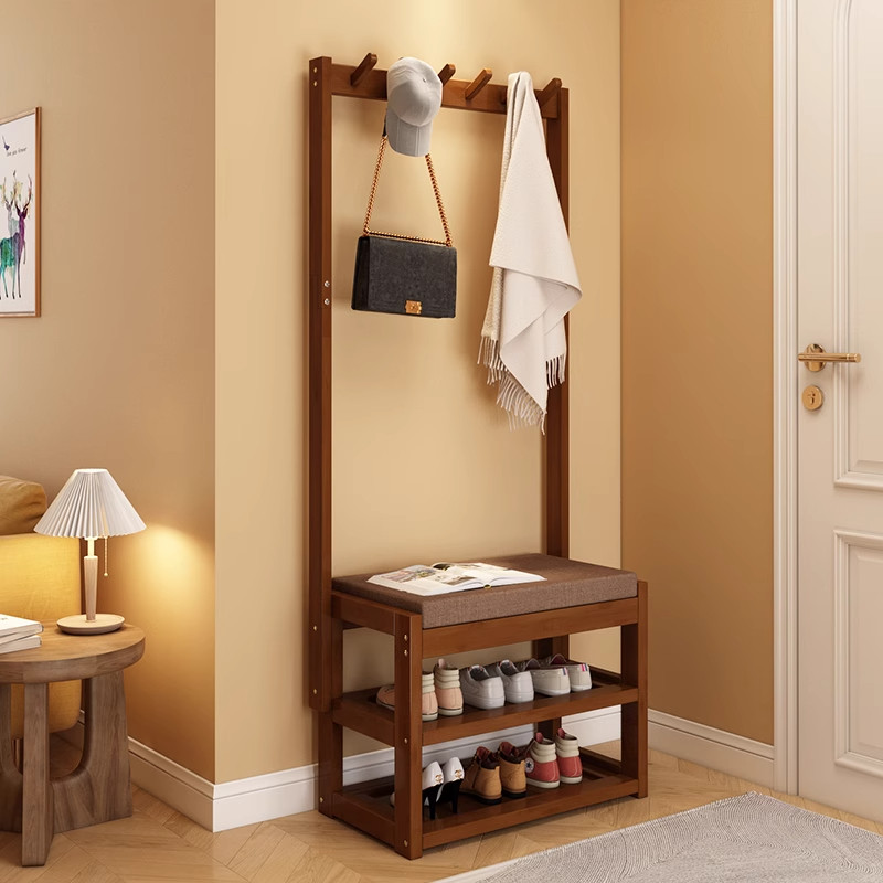 家用挂衣架换鞋凳一体门口入户