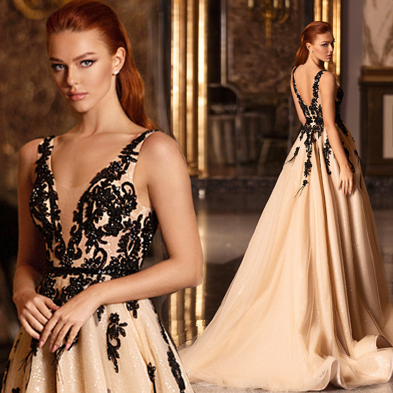 速发 靡丽 2感深V领出槟色晚宴年会舞台演香婚纱礼服性21