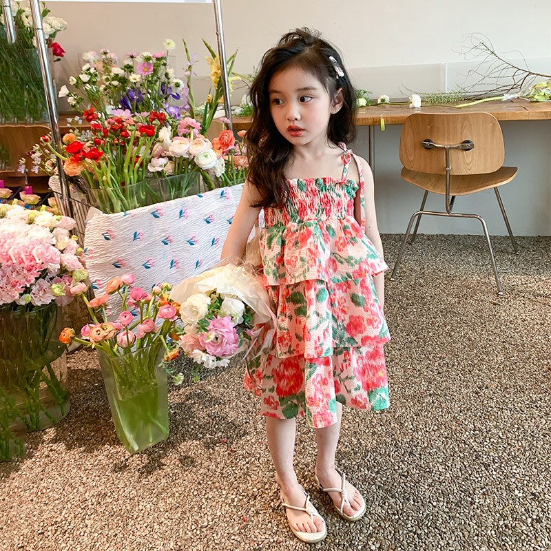 现货女宝宝碎花裙子洋气夏季吊带裙女童夏装网红公主连衣裙24新款