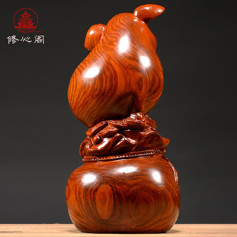 保真速发黄花梨木雕猪摆件木头仿古可爱实木O质发财猪家居客厅红