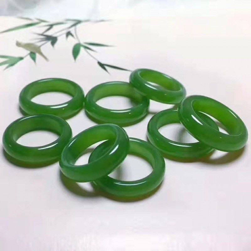 速发外蒙料新疆和田玉碧玉指环扳指男菜绿菠款玉石指环尾戒中式