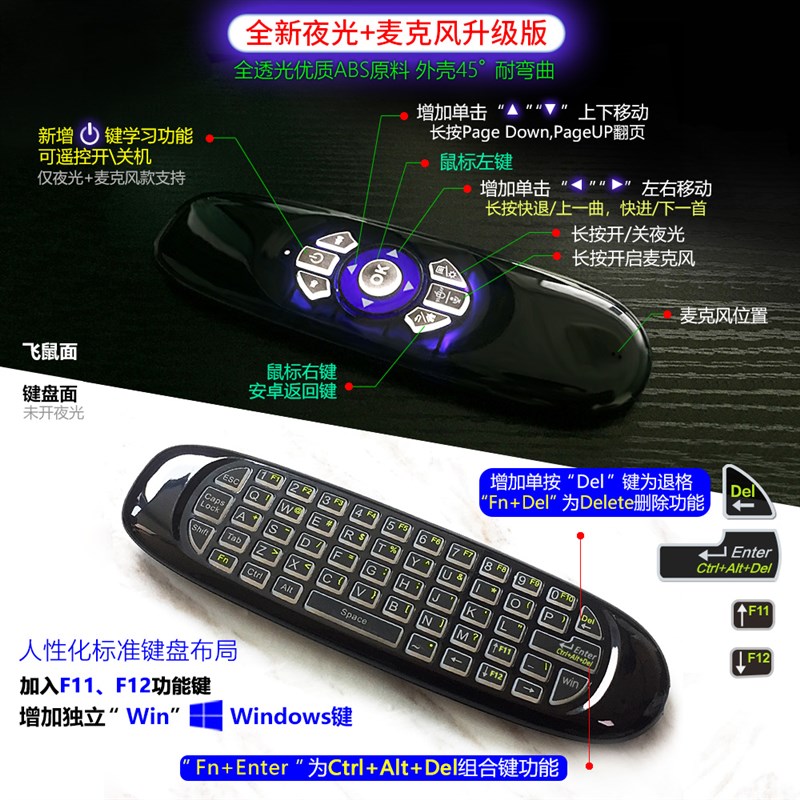 现货迷你键鼠空中飞鼠 电脑电视通用一体鼠标键盘套装 无线2.4G遥