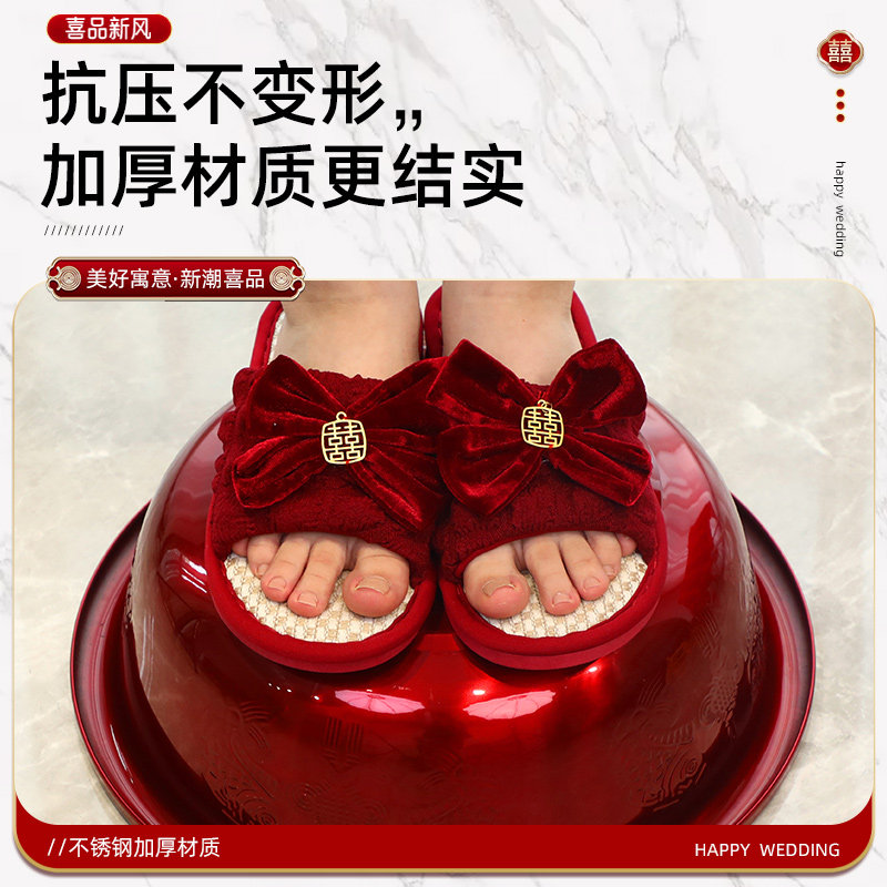 保真速发结d婚喜盆陪嫁脸盆一对娘家婚庆女方嫁妆洗脸红盆子套装
