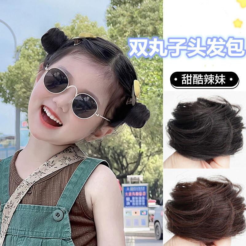 正品儿童盘发丸子头蓬松仿真发丝女童假发花苞头懒人发饰写真拍照
