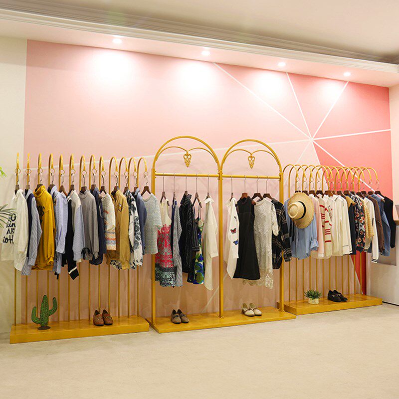 速发金色服装店中展架衣架岛示架落地式个性装店货列陈架挂衣服架
