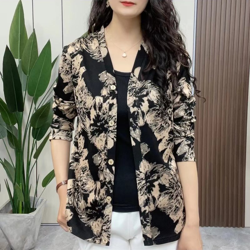 速发20宽4春袖新款长秋开衫中老年装洋气妈妈2松外搭上衣薄外套休