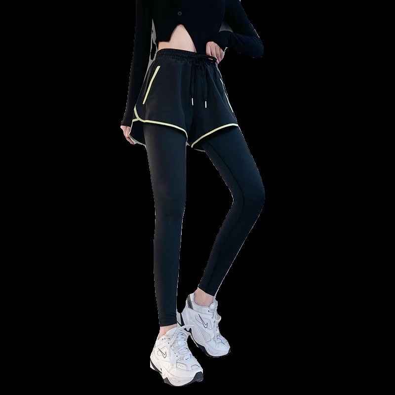 速发晨跑大码假两件带短裤健身房跑步运动服速干宽松紧身瑜伽打底