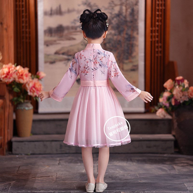 现货女童2022新款秋装旗袍连衣裙汉服童装女儿童公主裙中国风古装