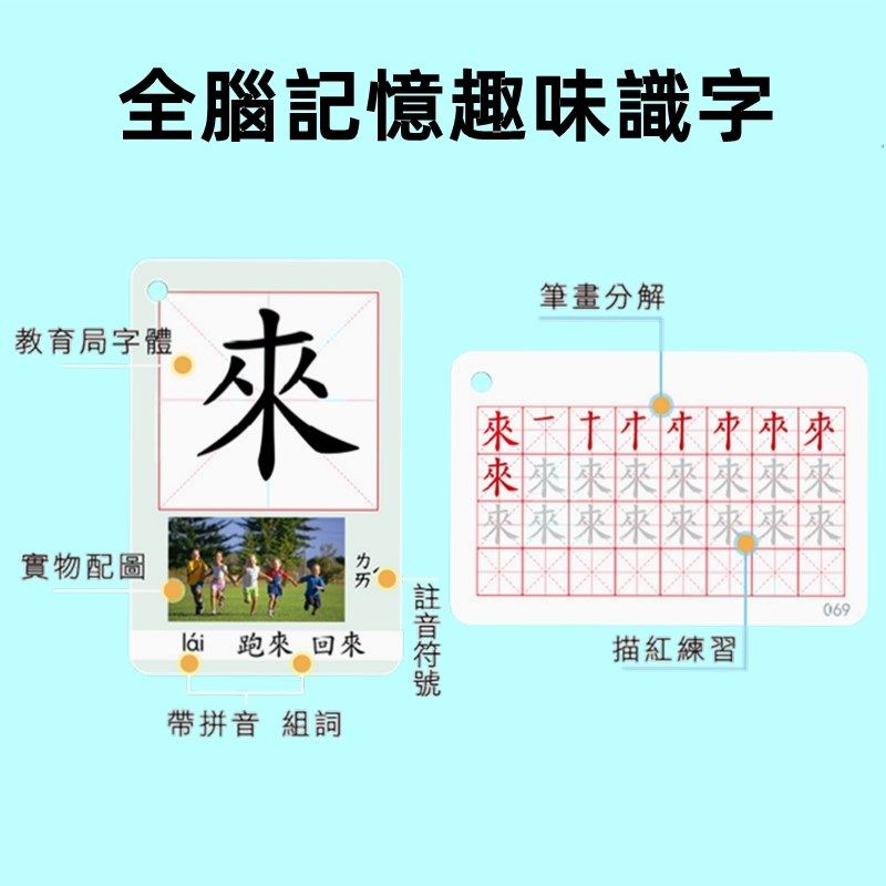 现货幼儿启蒙中文字卡繁体看图认字卡图片学习咭宝宝识字卡片有图