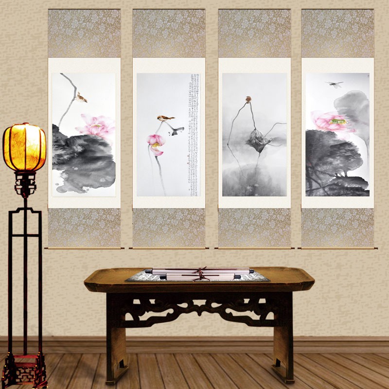 速发水彩花鸟画丝绸酒店国画装饰商务礼品中国名族风无框名家字画