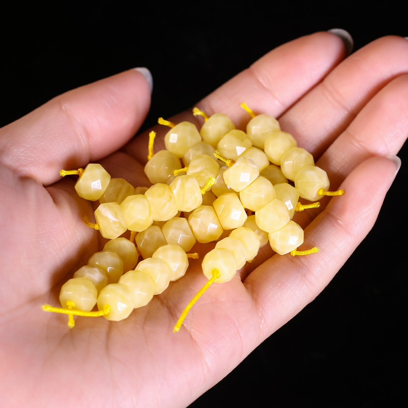 速发天然俄料妖花蜜蜡钻石切面散珠琥珀桶珠佛珠手串吊坠桶珠单颗
