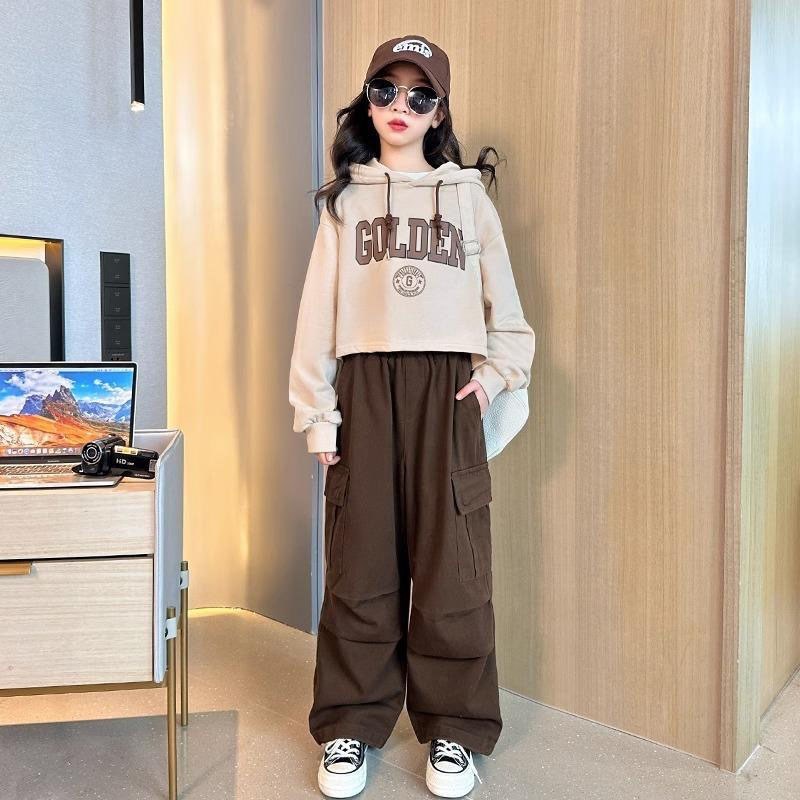 速发女童春装工装裤套装2024新款中大童秋季洋气时髦春秋款卫衣两
