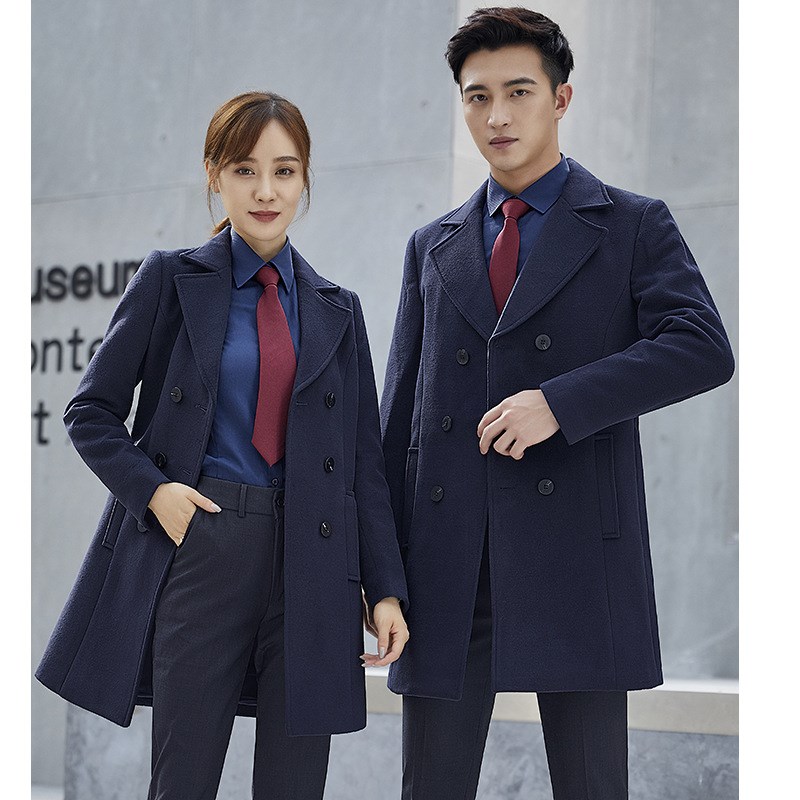 速发男女同款灰色毛呢大衣职业商务正装中长款秋冬外套工作服销售