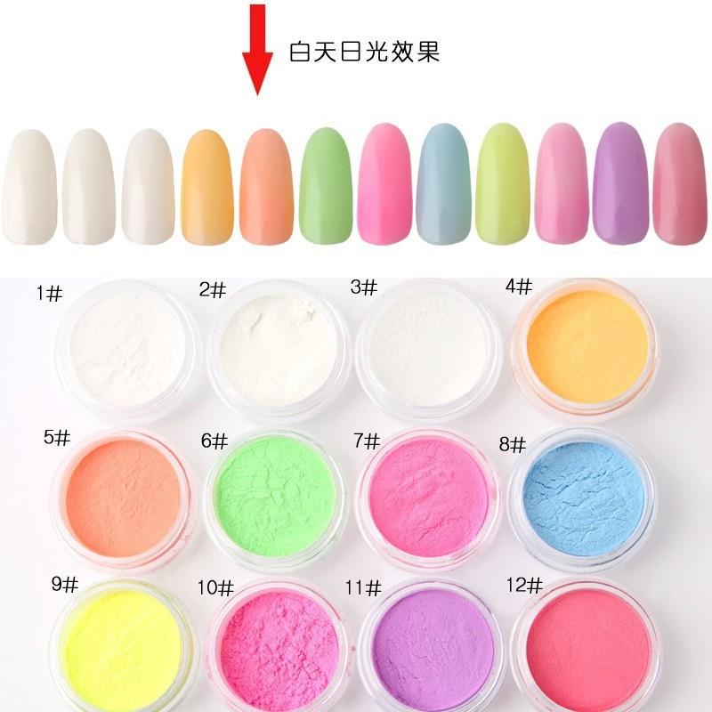 正品跨境热卖美甲12色夜光粉荧光发光粉超亮蓄光粉指甲装饰品厂家