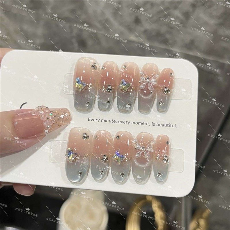 现货纯手工光疗美甲假日舞会穿戴甲成品重复使用美甲贴片可拆卸