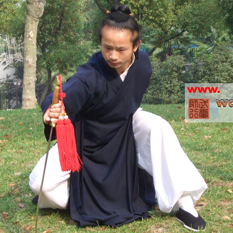 现货武当长袍道服道袍武术练功服太极服女道士服装男斜襟道袍汉服