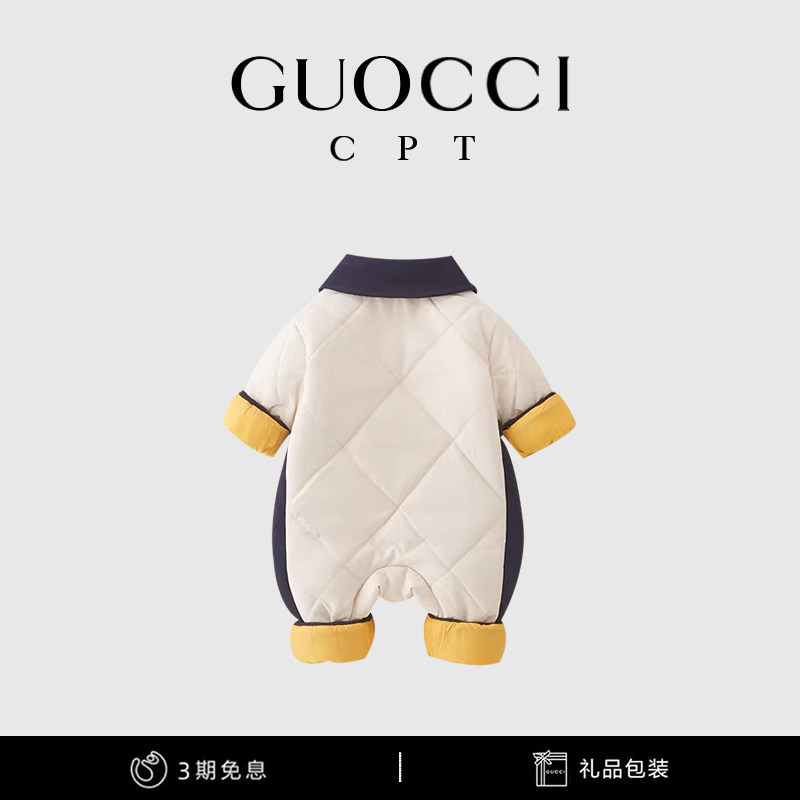 保真速发婴幼儿薄棉连身衣秋冬套装服男I宝宝拼色洋派新生儿冬季