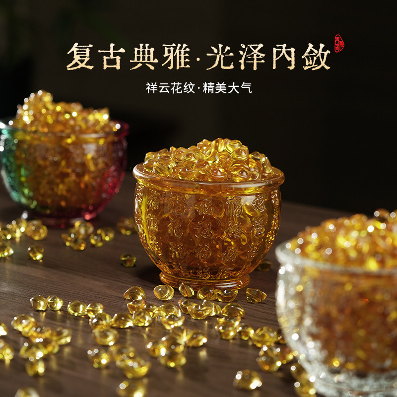 速发水晶百福缸米缸百富琉璃聚宝盆招聚财水缸存钱罐客厅家居装饰